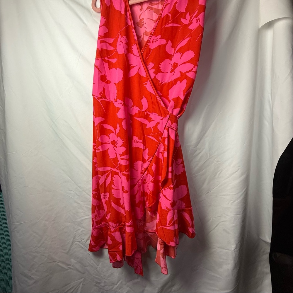 SHEIN curve 3xl Red and Pink Floral Wrap Dress